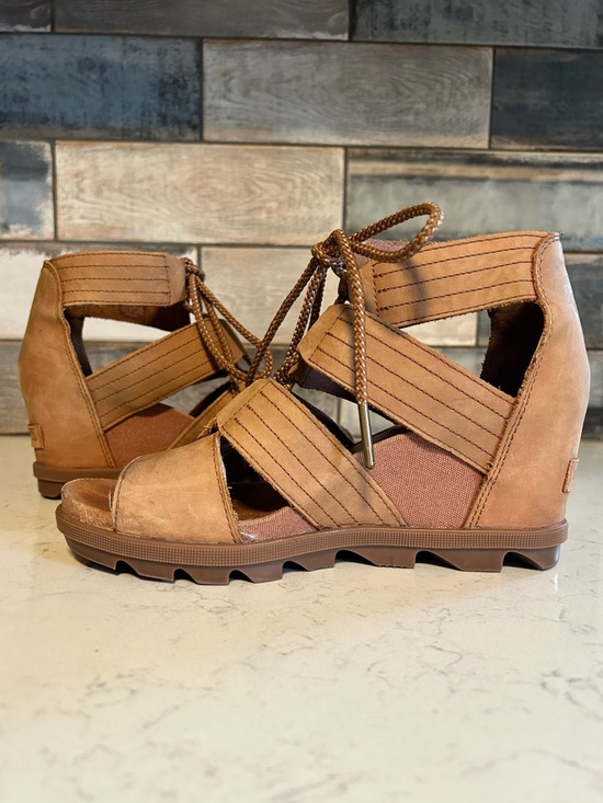 Sorel Shoes - Sorel Joanie II Lace Up Wedge Sandals Tan Brown Waterproof Leather